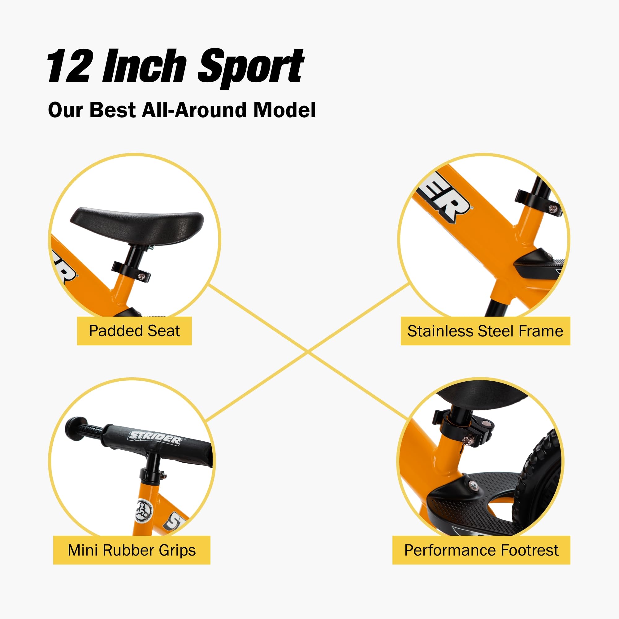Strider 12” Sport Bike, Orange - No Pedal Balance Bicycle for Kids